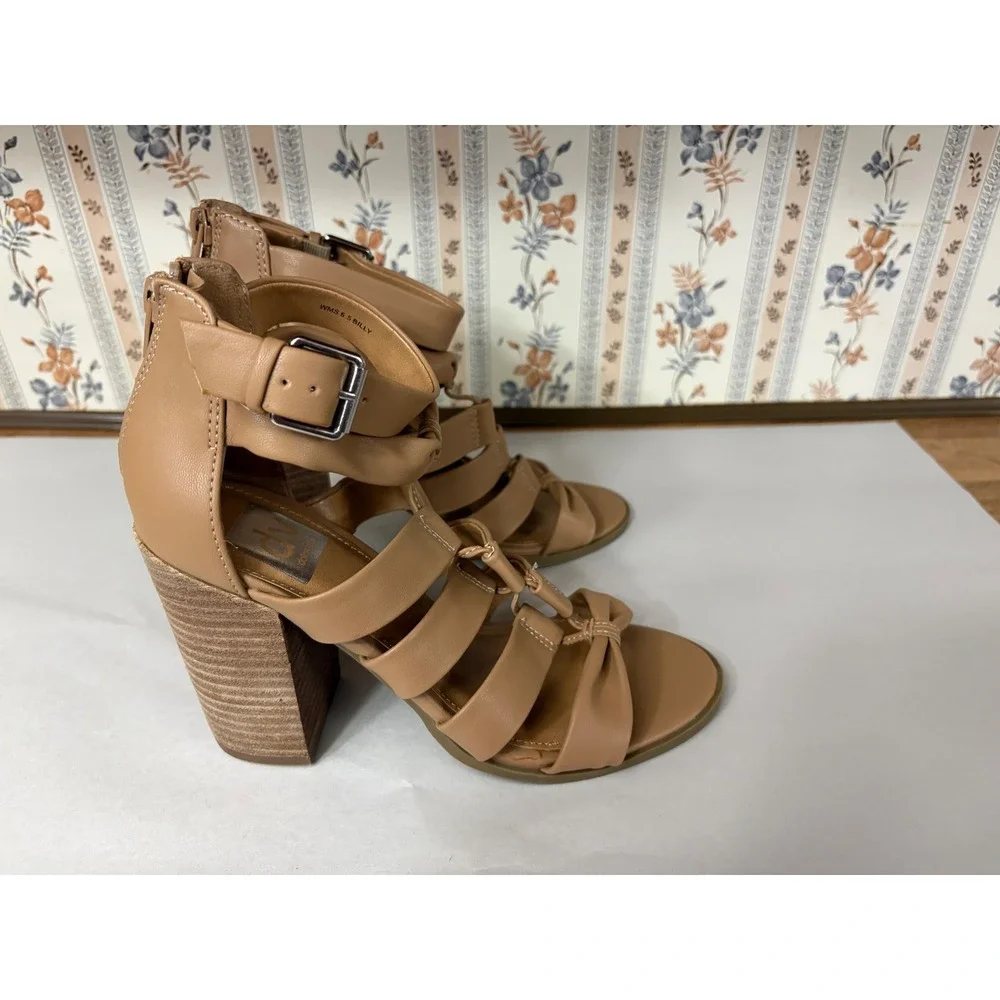 DV Dolce Vita Billy Tan Gladiator Bow Block Heel Sandals Women 6.5 Strappy Zip